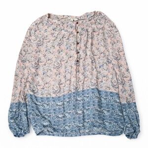 LUCKY BRAND SMALL BLUE AND PINK BOHO BUTTON UP TOP BLOUSE